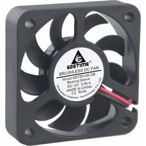 Gdstime 1 Piece 9 Blades DC 12V Brushless Cooling Fan 50mm x 10mm 5cm 2Pin Cooler PC Case Radiator 5010 50mmx50mmx10mm