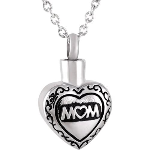 IJD9842 Mom Stainless Steel Memory Pendant Necklace Cremation Jewelry Funeral Ashes Keepsake Urn Necklace