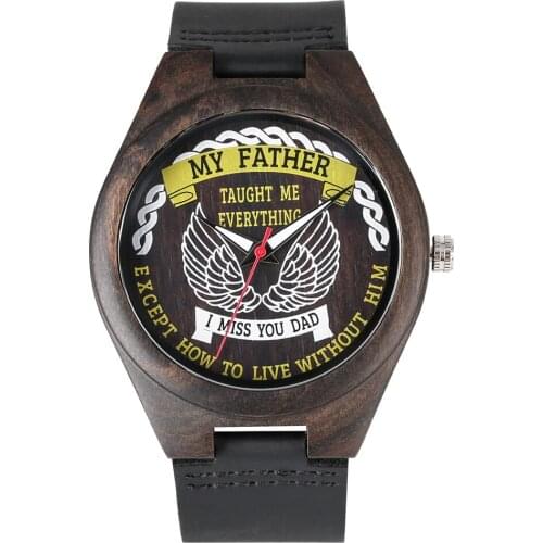 Handmade Wood Premium Black PU Leather Band Quartz Wristwatch for Friends Special My Father Literal Series Dial Watches Gift