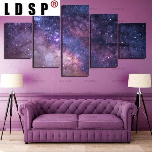 LDSP 5 Panels Wall Art Canvas Painting Purple Outer Space Scenery Poster For Bedroom Living Room HD Print Home Decoration