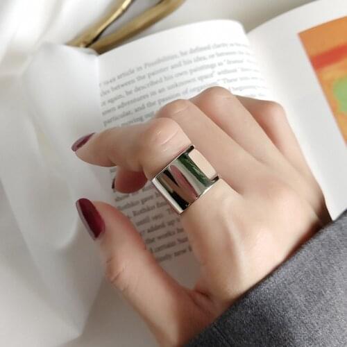 LEVEN FANCY 925 Sterling Silver 14mm Wide Glossy Face Geometric Cutting Band Men Women Big Punk Rings S925 Trendy Jewelry