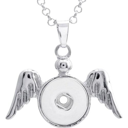 Hot sale Angel wing simple Metal snap Pendant necklace fit 18mm snap buttons fashion DIY Fittings for snap jewelry XL0038
