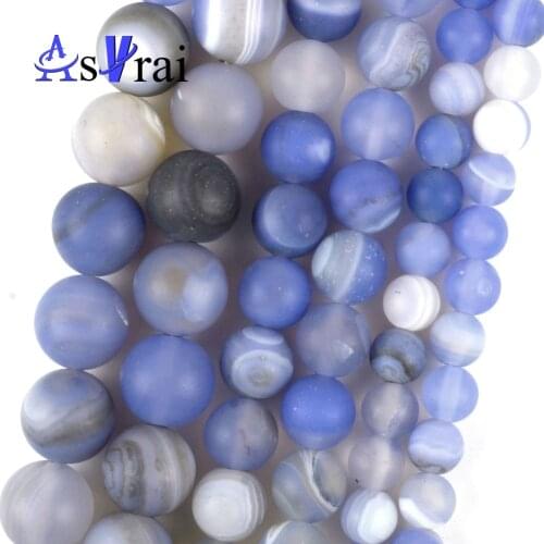 Natural Stone Matte Dull Polished Blue Agates Spacer Loose Round Beads For Jewelry Making 6/8/10mm Diy Bracelets Accessories 15"