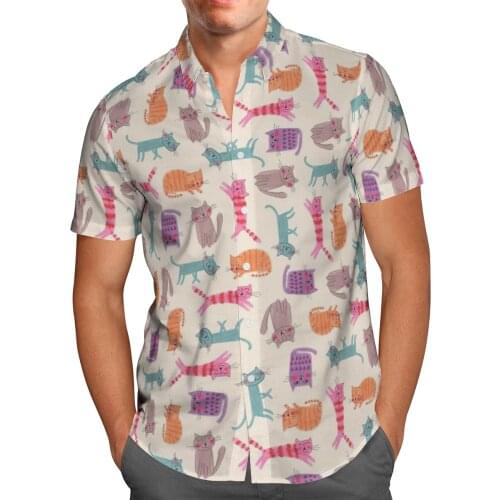 Anime Cat 3D Beach Hawaiian 2021 Summer Mens Shirt Short Sleeve Shirt Streetwear Oversized 5XL Camisa Social Chemise Homme-807