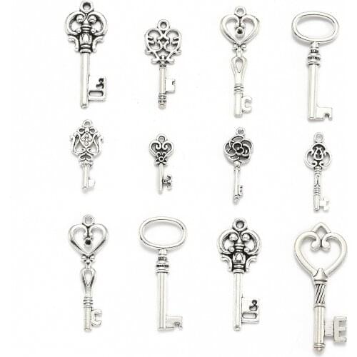 Mixed Tibetan Style Alloy Pendants Key Pendants For Jewelry Making Hole 1.5~5mm About 60~65pcs/100g Drop Shipping