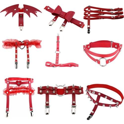Hip-hop Style Womens Sexy Elasticity Harness Heart Leg Chain Garter Belts Cosplay Spike Ladies Elastic Thigh Ring Garter rivet