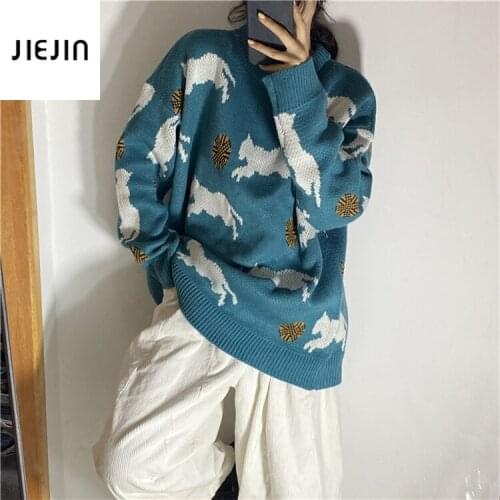 Cartoon Horse Fluffy Pullover Knitting Female Warm Harajuku Sweet Kawaii Winter Clothes Vintage Chic Tops Female Korea Fashion