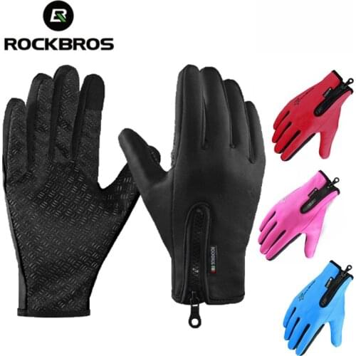 ROCKBROS Winter Anti-slip Snowboarding Ski Full Finger Gloves Thermal Waterproof Skiing Glove Men Women Motorcycle Cycling Glove