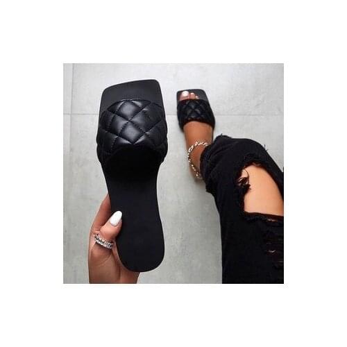 Womens Solid Color Fragrance Square Flat Sandals And Slippers Fashion Slip On Slides Flip Flops Sandals Woman Leather Shoes