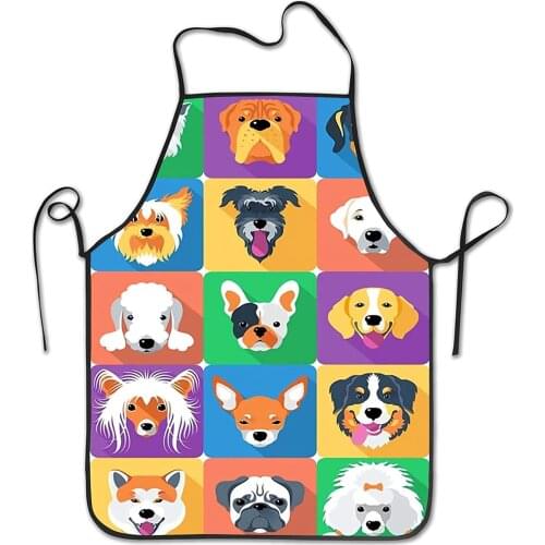 Cute Cartoon Dogs Pattern Kitchen Waterproof Aprons Chef Apron Washable For Women Men Girl Kids Gifts Kitchen Decorations