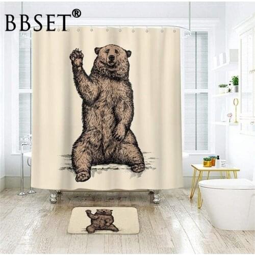 Top Quality Shower Curtain Funny Animal Bear Pattern Waterproof Multi-size Douchegordijn Bathroom Decor with 12 Hooks