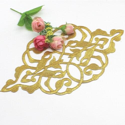 YACKALASI Iron On Patches 5 Pcs/Lot Gold Appliqued Cosplay Lace Diy Embroidery Flower Trims 28*15cm