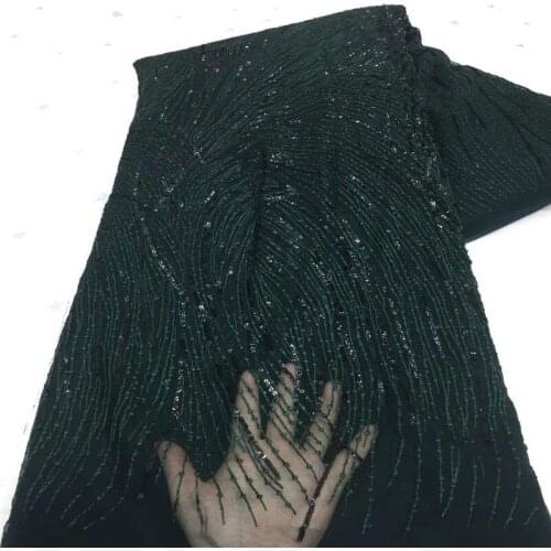 Green Best Quality Sequin Lace Fabric Beaded Lace Fabric Nigeria Net Lace for Wedding Party African French Tulle Lace Fabric