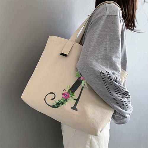 Summer Floral Initial Flower Letter Bolsa Feminina Shoulder Canvas Bags Large Capacity Wild Messenger Bag Cute Funny Handbag