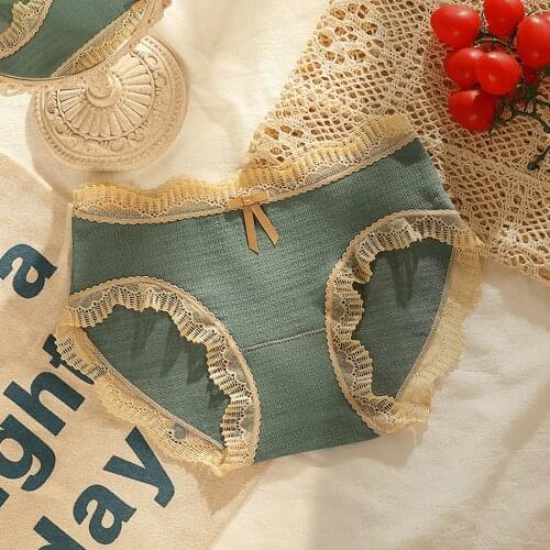 Womens Lace Panties Lady Lace Cotton Underwear Girls Breathable High Waist Ruffles Briefs Women Cute Sexy Lingerie Intimates