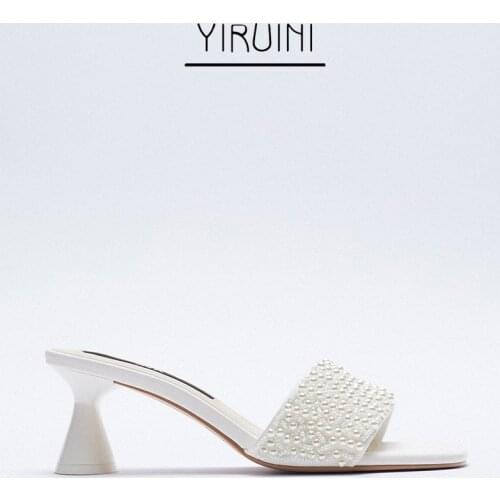 2021 ZA Summer New Style Womens Sandals Open Toe High Heel Womens Shoes With Pearl Sandals