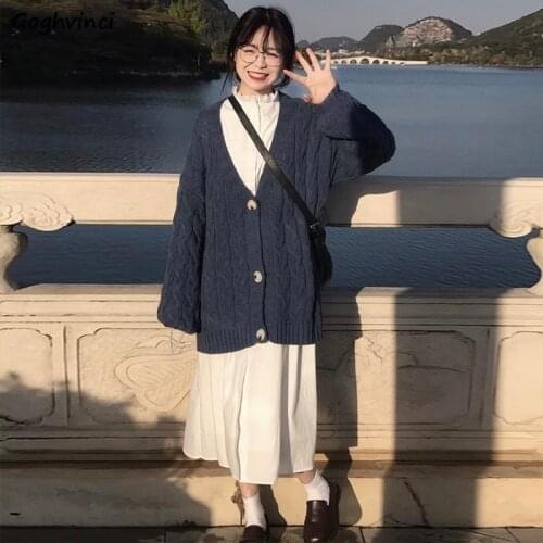 Cardigan Women Single-breasted Plain Sweaters Womens Preppy Style Thicker Chic Ins Daily All-match Sweet Jumpers Harajuku Ladies