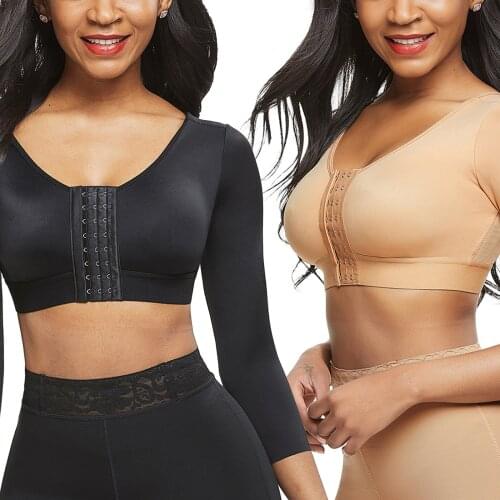 Women Shapers Soft Intimates Daily Underwear Solid Color Long Sleeves Front Entry Push-Up Wire-Free Sports Bra with Chest Pad