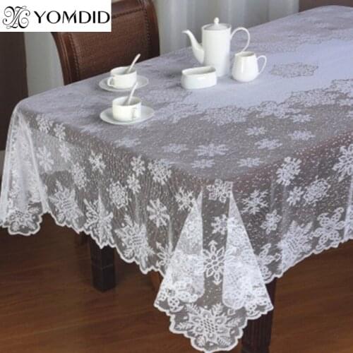 YOMDID Round/Rectangle Tablecloth White Lace Tablecloth Snowflake Pattern Wedding Dining Table Cover Home Christmas Party Decora
