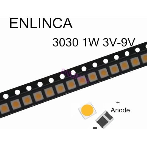100Pcs SMD LED 3030 Chips 1W 3V 6V 9V beads light White warm 3000K-9000K 1W 135LM Surface Mount Light Emitting Diode Lamp