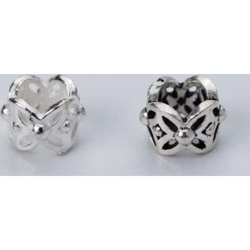 2pcs/lot Classic Hollow Out Flower Silver Beads 6x6mm 925 Sterling Silver Big Hole Spacer Beads DIY Jewelry Making Accessories