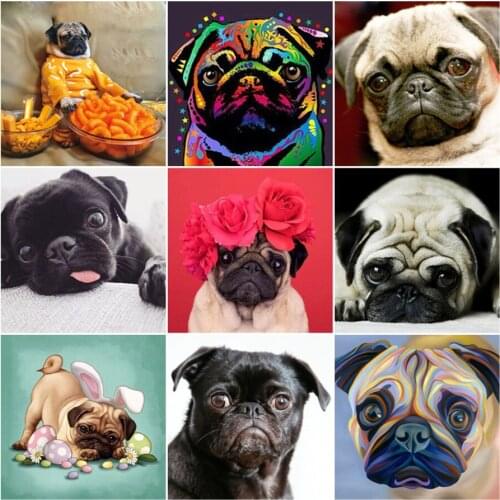 Yumeart Diamond Painting Bright Rhinestones Embroidery Diy Diamond Mosaic Pug Dog Animal Diamond Pictures Art European Wall Art