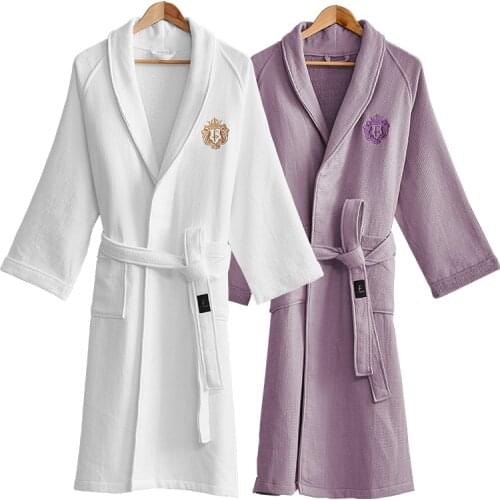 Brand Five-star Hotel Bathrobe Men Women Autumn Winter Thick Cotton Waffle Bath Robe Male Crown Embroidery Absorbent Towel Robes