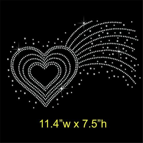 Free shipping Shooting Love Heart Rhinestone Diamante Hotfix Iron on Transfer Motif Applique