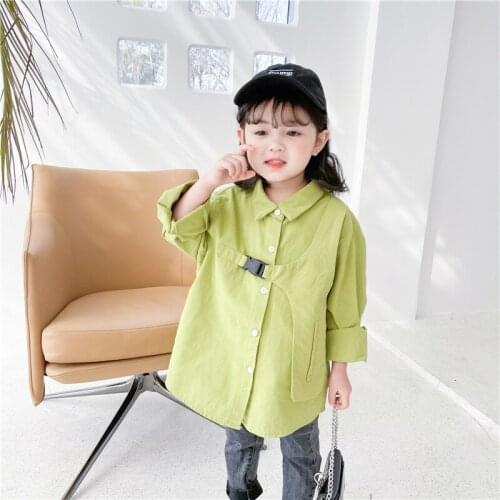 2021 Spring Autumn New Children Long Shirts Baby Girls Fashion Solid Full Sleeve Single-breasted Blouses Tops Kids Clothes 1-7Y