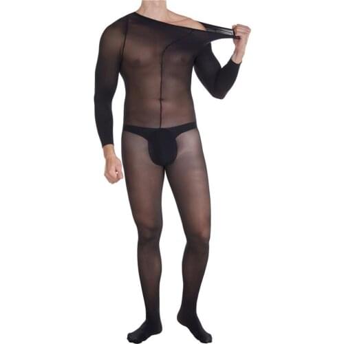 Oversize Sheer See Through Nylon Tights One Piece High Elastic Anti-hook Bodystocking U Convex Pouch Bottom Lingerie Costume Bod