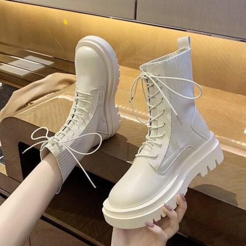 Fashion Boots Women Shoes Ankle Boots For Women Autumn Motorcycle Boots Thick Heel Platform Shoes Woman Boots Slip On Round Toe