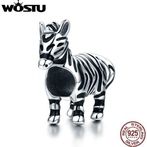 WOSTU Design Real 925 Sterling Silver Zebra Horse Animal Beads fit Original Charm Bracelet For Women Fashion Jewelry Gift FIC550