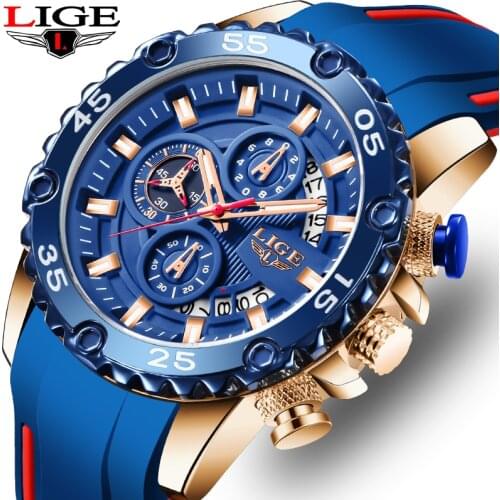 LIGE New Watches Mens Luxury Brand Big Dial Watch Men Waterproof Quartz Wristwatch Sports Chronograph Clock Relogio Masculino