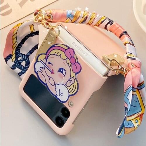 For ZFlip 3 Samsung Galaxy Cases Happy Girl with Scarf Bracelet Case for Galaxy ZFlip3 Cover Chic Gift for Girlfriend Funda Para