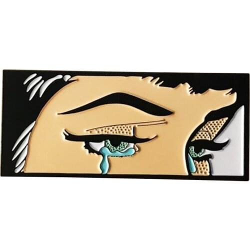 Crying eyes pin black eyeliner woman tears badges sad emotion upset feelings jewelry unique collection