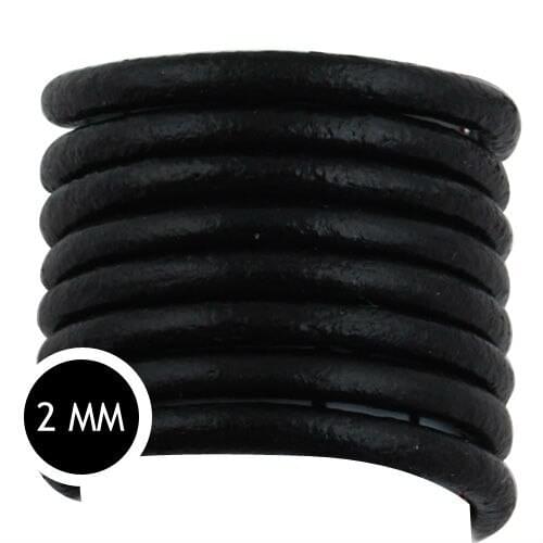 2.0mm Thickness Black Round Leather Rope Braided Leather Cord, Sold 50M/Roll