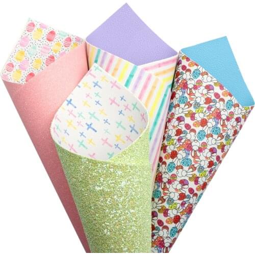 Double Sided Faux Leather Sheets Chunky Fine Glitter Lychee Synthetic Leather Fabric Set for Easter Saint Patricks Day Crafts