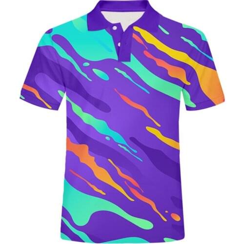 IFPD EU Size 3D Printed Abstract Colorful Stripes Polo T Shirt Men Casual Cool Hiphop Polo Shirt New Summer Short Sleeves Tops