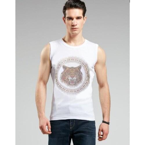 Hot sale Fitness Tanks Summer New Cotton Fashion MenS High Quality Rhinestone Vest