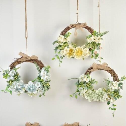 Simulation Roses Silk Flower Wreath Wedding Door Decor Ornaments Hanging rattan Garland Photography Props Window Display Floral