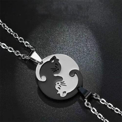 Delicate Cat Couple Necklaces Stainless Steel YinYang Taichi Bring Good Luck Pendant Necklace for Lover Friends Gift Jewelry