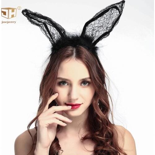 JOEJERRY Sexy Rabbit Ear Headband Veil Cat Ear Hair Band Feather Hair Accessories For Women Girls Festival Paryt 2PCS