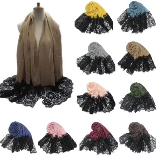 Beautiful Double Side Edges Floral Lace Scarf Hijab Women Plain Maxi Muffler Shawl Tudung Scarves Muslim Turban Turkish Hijabs