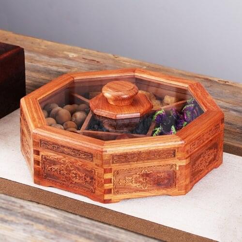 Red Sandalwood Mahogany Fruit Bowl Solid Wood Snack Tray Living Room Desktop New Year Marriage Candy Box Wood Dried Fruit Tray