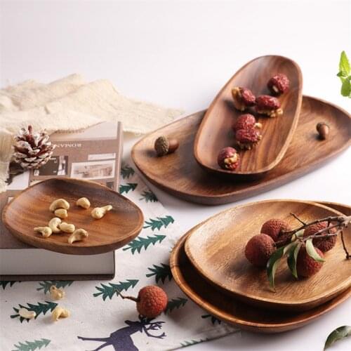 Creative Irregular Oval Solid Wood Pan Fruit Dishes Saucer Tea Tray Dessert Dinner Plate Pizza Bread Plate Kitchen Tableware Set