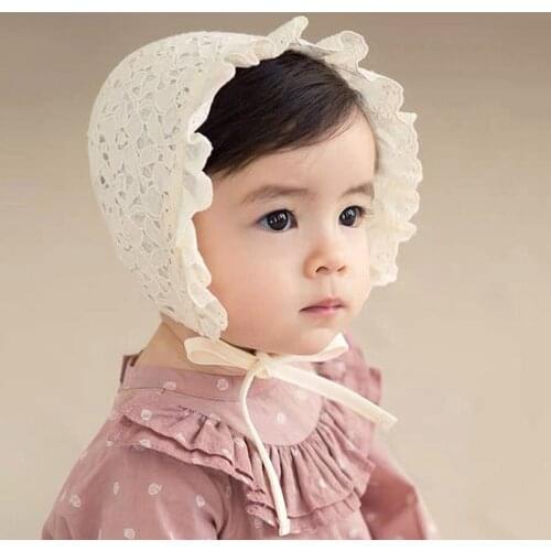 Lace Flower Newborn Baby Hat Cute Princess Baby Girl Cap Summer Breathable Cotton Sun Hat Soft Bonnet Photography Props