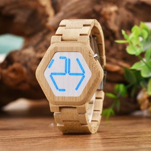 Montre homme BOBO BIRD LED Wood Mens Watches Digital Watch Men Night Vision Quartz Wristwatch Minimal Time Display In Gift Box