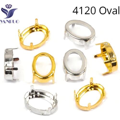 YANRUO 4120 Oval Top Quality Sewing Strass With Silver Gold Claws Setting Pointback Rhinestones Sewn Stones Spikes For Crystals
