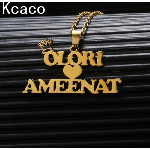 Customized Double Name Heart Necklace For Couple Personalized Stainless Steel 2 Names Pendant with Crown Necklaces Jewelry Gift