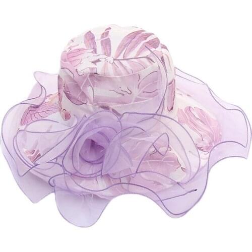 Women bucket hat top hat fisherman hat European and American organza sun hat fashion crystal flower fashion hat female summer